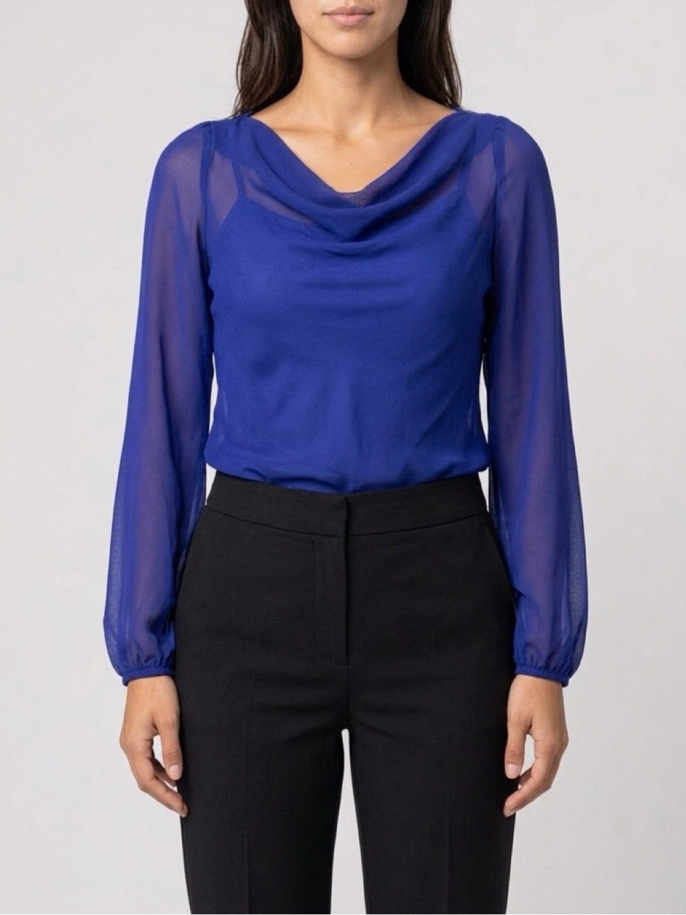 Armani Exchange | Vintage Sheer Purple Long-Sleeve Blouse Chain Neckline back - Picture 10 of 14